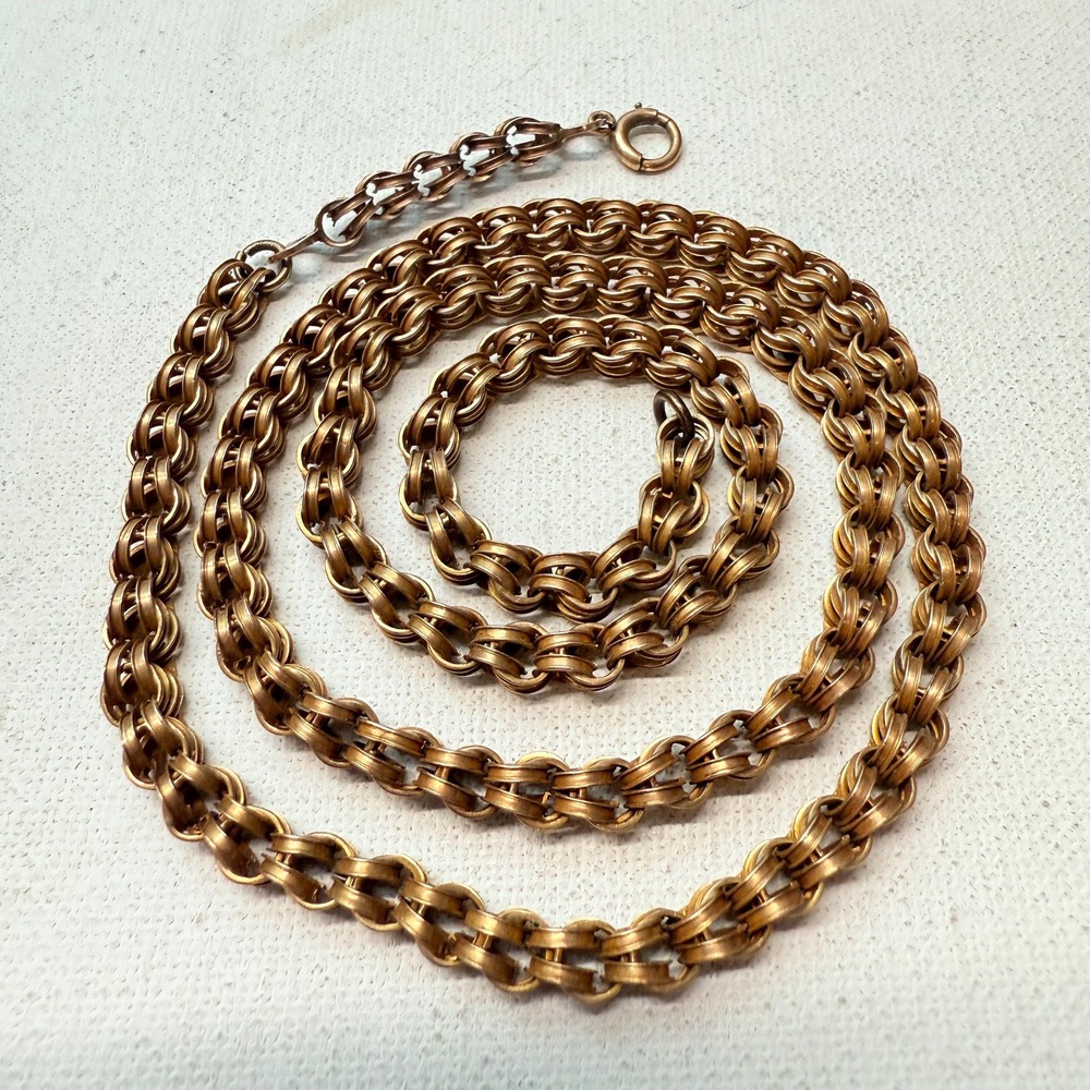 Antique 14K Yellow Gold Double Link Round Chain 29 Grams 24" Victorian READ